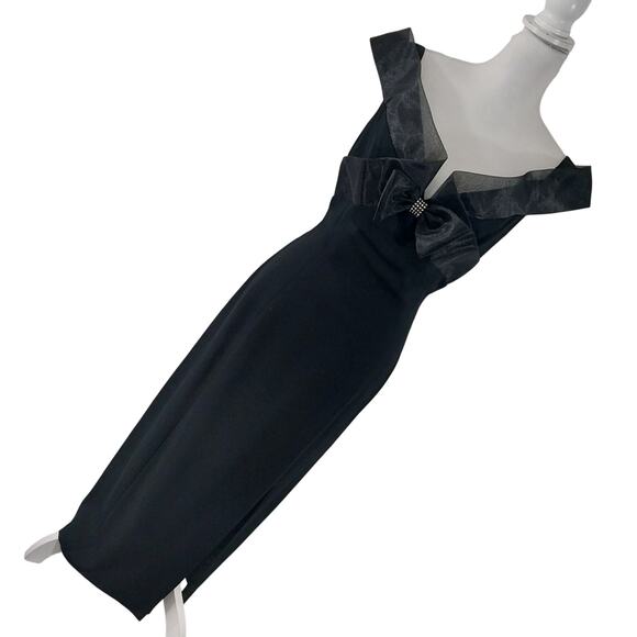 SAKS 5TH AVE.! MORTON MYLES BLACK SHEATH STYLE RHINESTONE TRIM MAXI DRESS! SZ 12 - Picture 1 of 12